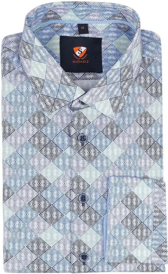 Suitable Twill Overhemd Ruiten Blauw