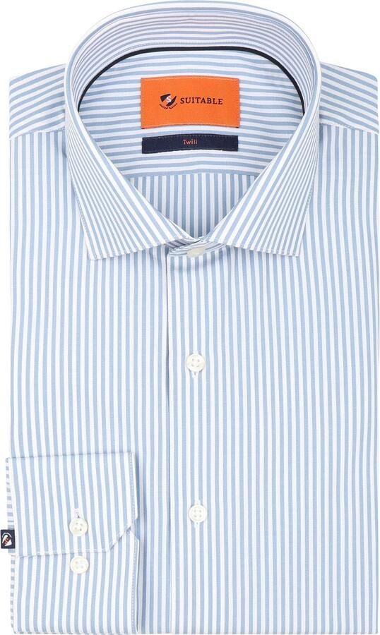 Suitable Overhemd Lange Mouw Twill Overhemd Streep Blauw