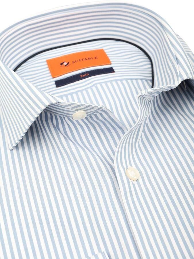 Suitable Overhemd Lange Mouw Twill Overhemd Streep Blauw - Foto 2