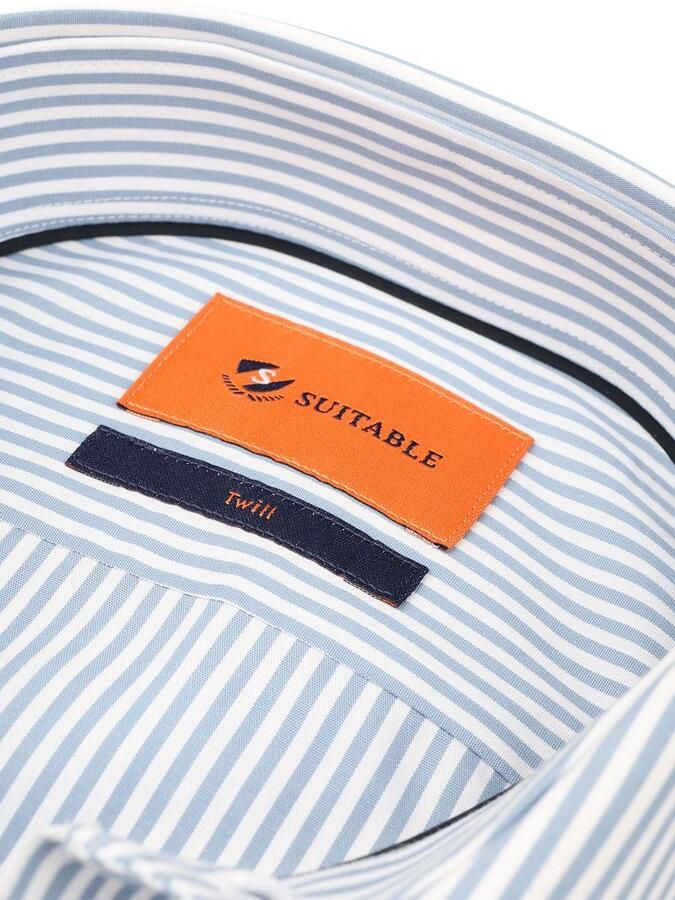 Suitable Overhemd Lange Mouw Twill Overhemd Streep Blauw - Foto 3