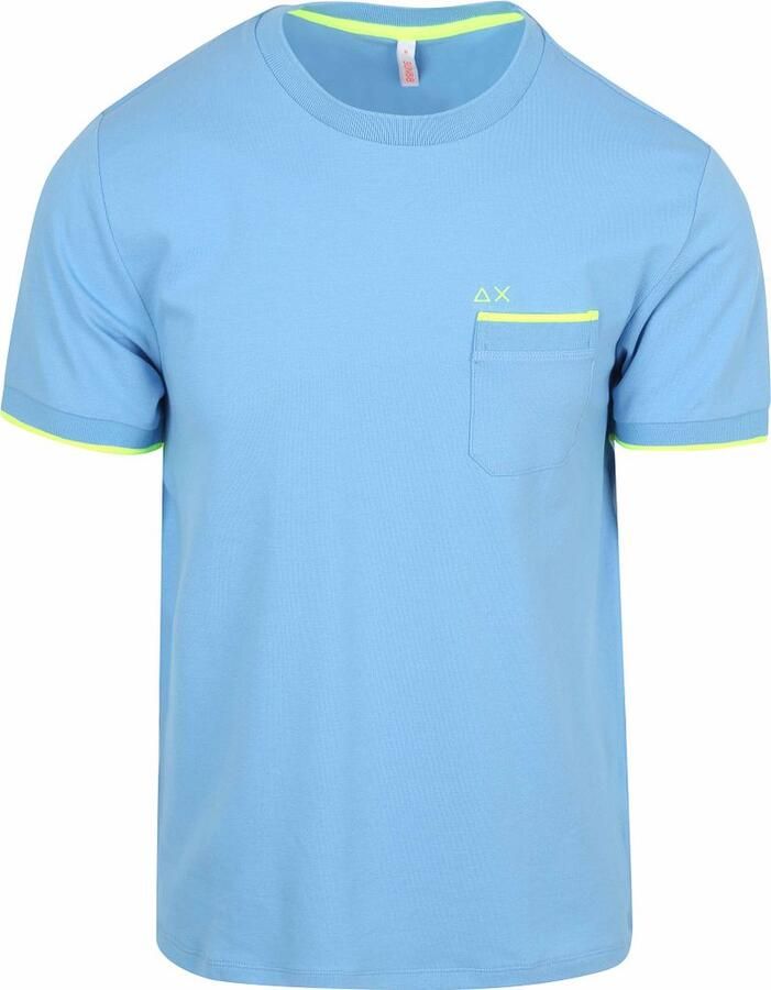 Sun68 Piqué T-Shirt Fluo Stripe Lichtblauw