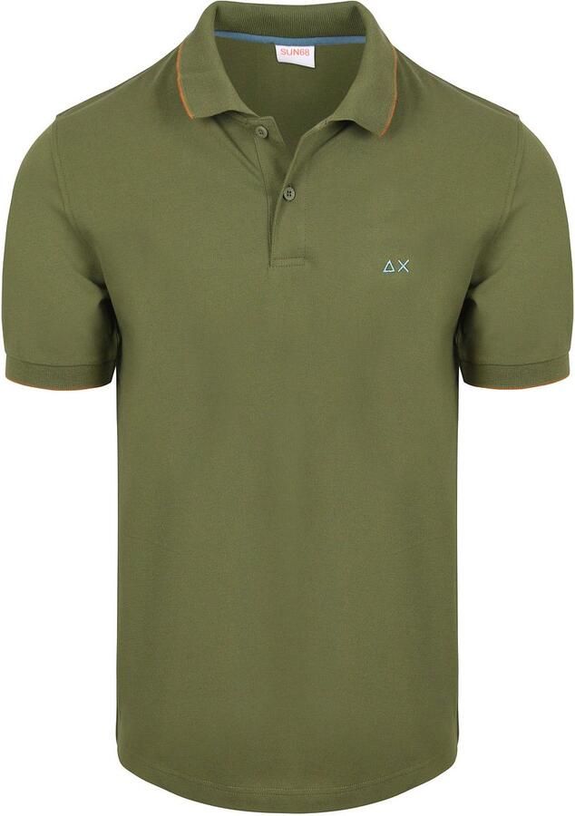 Sun68 Poloshirt Small Stripe Collar Olijfgroen