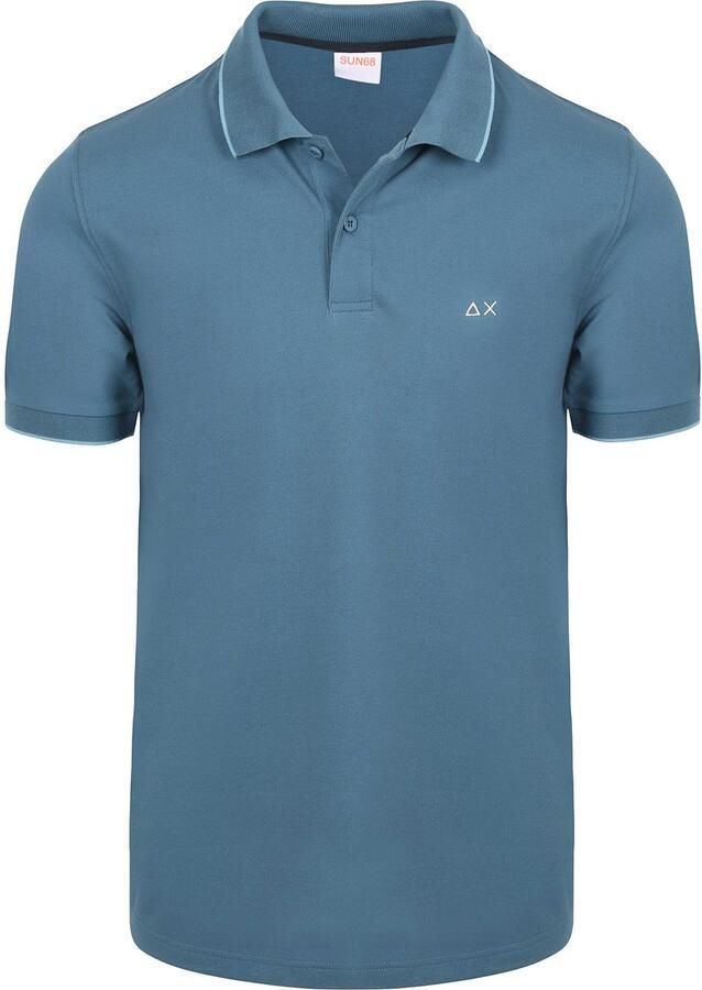 Sun68 Poloshirt Small Stripe Collar Petrol Blauw