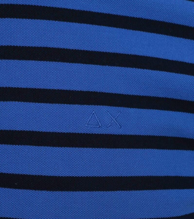 Sun68 T-shirt Poloshirt Strepen Royal Blauw