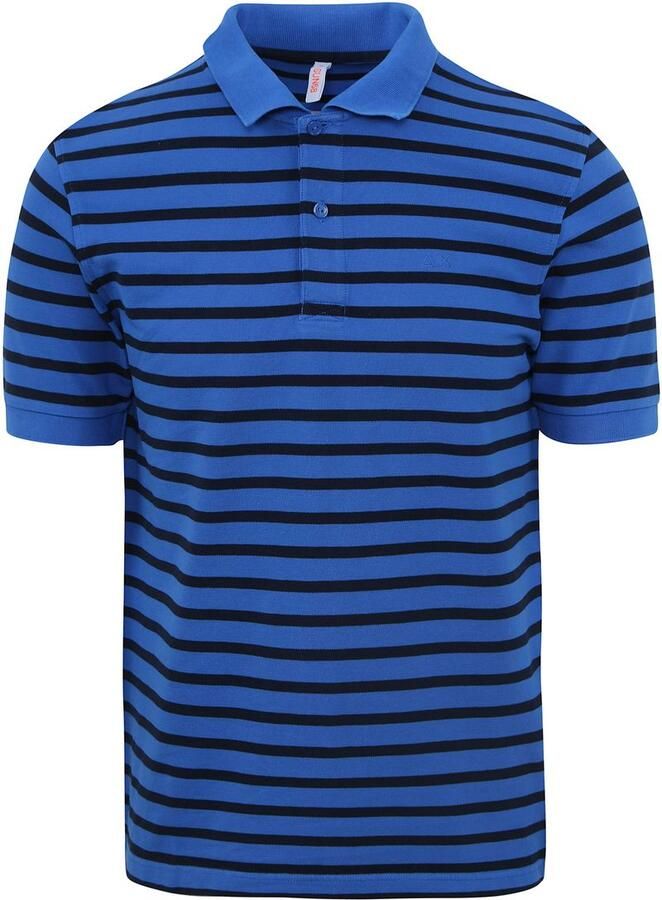 Sun68 T-shirt Poloshirt Strepen Royal Blauw