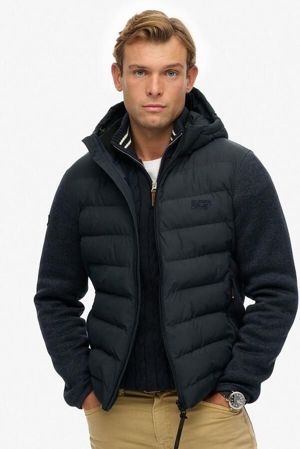 Superdry gewatteerde jas met gebreide mouwen donkerblauw - Foto 11