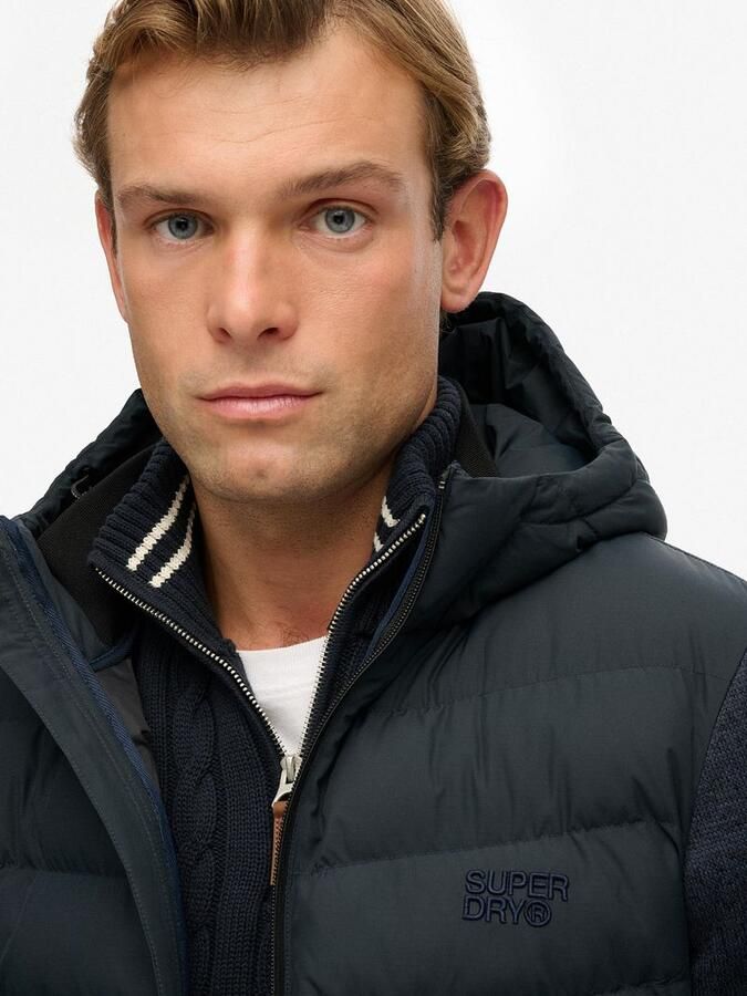 Superdry gewatteerde jas met gebreide mouwen donkerblauw - Foto 4