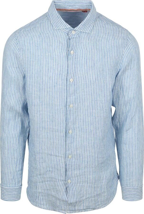 Superdry Overhemd Lange Mouw Overhemd Linnen Vacation Azure Blue Stripe - Foto 3