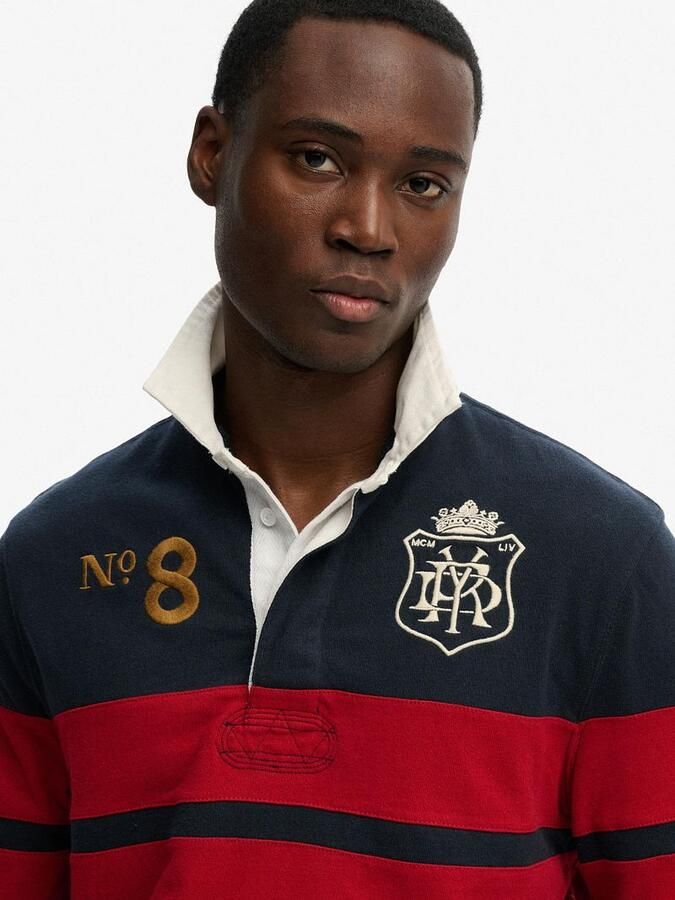 Superdry Polo Shirt Lange Mouw Rugby Polo Vintage Streep Navy Rood - Foto 2