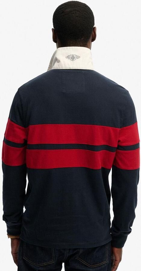 Superdry Polo Shirt Lange Mouw Rugby Polo Vintage Streep Navy Rood - Foto 5