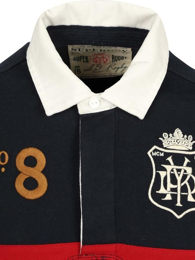 Superdry Polo Shirt Lange Mouw Rugby Polo Vintage Streep Navy Rood - Foto 3