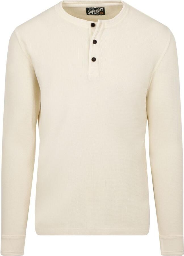 Superdry T-Shirt Lange Mouw Trui Henley Textured Ecru - Foto 3
