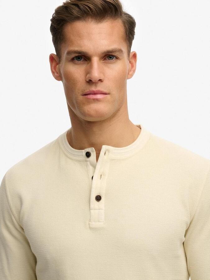 Superdry T-Shirt Lange Mouw Trui Henley Textured Ecru - Foto 4