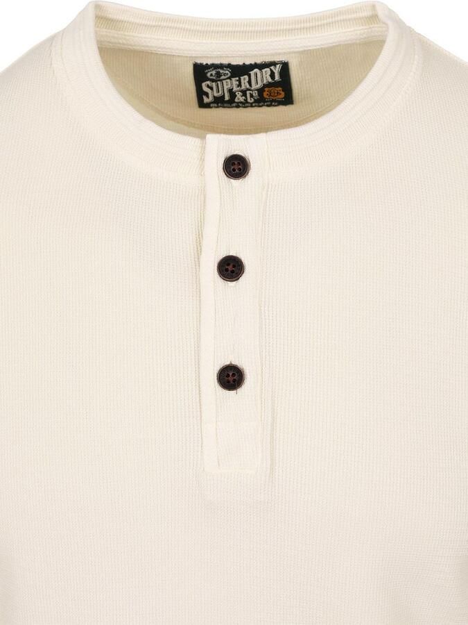 Superdry T-Shirt Lange Mouw Trui Henley Textured Ecru - Foto 5
