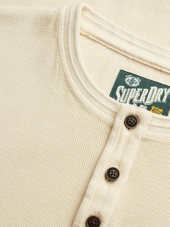 Superdry T-Shirt Lange Mouw Trui Henley Textured Ecru - Foto 6