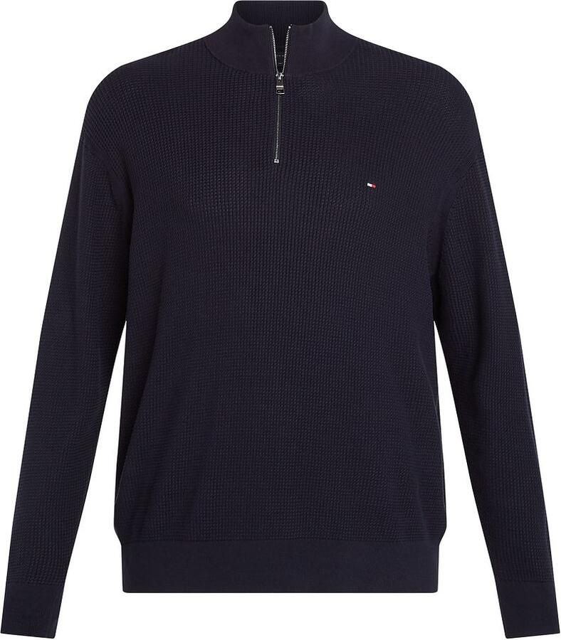 Tommy Hilfiger Trui met staande kraag BT-STRUCTURE ZIP MOCK-B in grote maten met logo-borduursel op borsthoogte