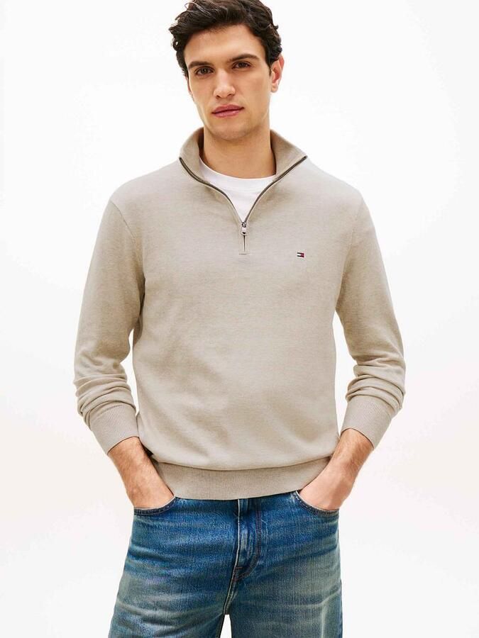 TOMMY HILFIGER Heren Truien & Vesten Essential Cotton Zip Mock Beige - Foto 8
