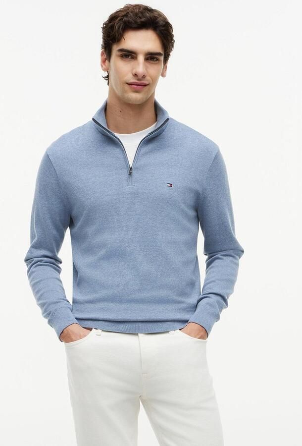 TOMMY HILFIGER Heren Truien & Vesten Essential Cotton Zip Mock Lichtblauw - Foto 12