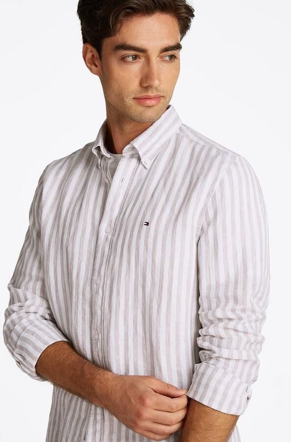 TOMMY HILFIGER Heren Overhemden Linen Essential Stripe Rf Shirt Ecru - Foto 6