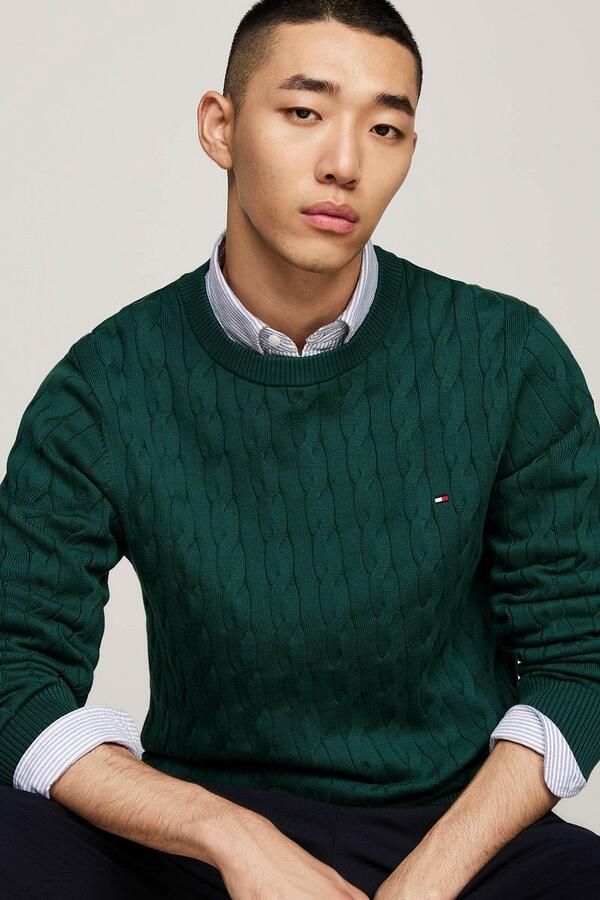 Tommy Hilfiger Gebreide trui CLASSIC CABLE CREW NECK met structuurbreisel en vlaglabel - Foto 6