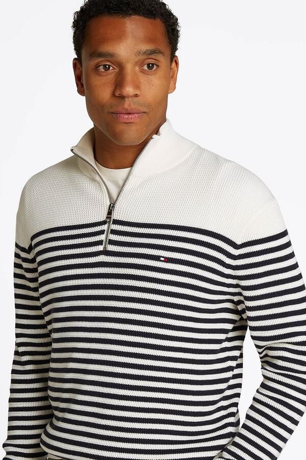Tommy Hilfiger Racking Half-Zip Structure Streep Wit Navy