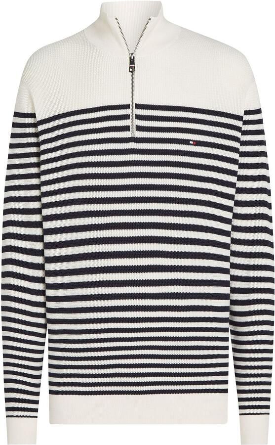 Tommy Hilfiger Racking Half-Zip Structure Streep Wit Navy