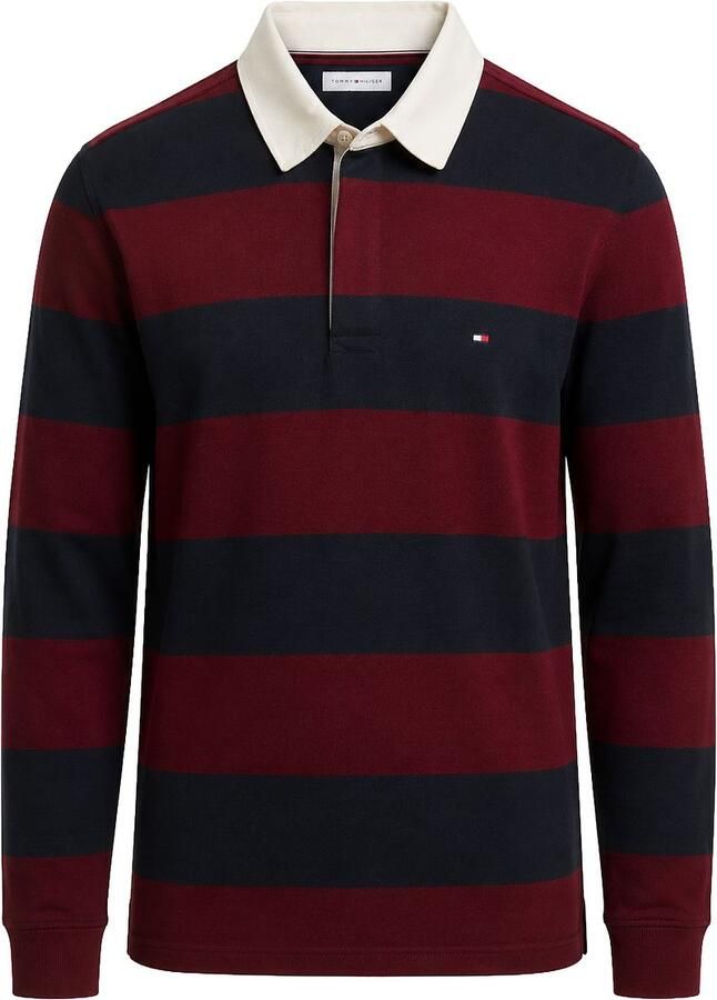 Tommy Hilfiger Rugby regular fit gestreepte sweater bordeaux donkerblauw - Foto 5