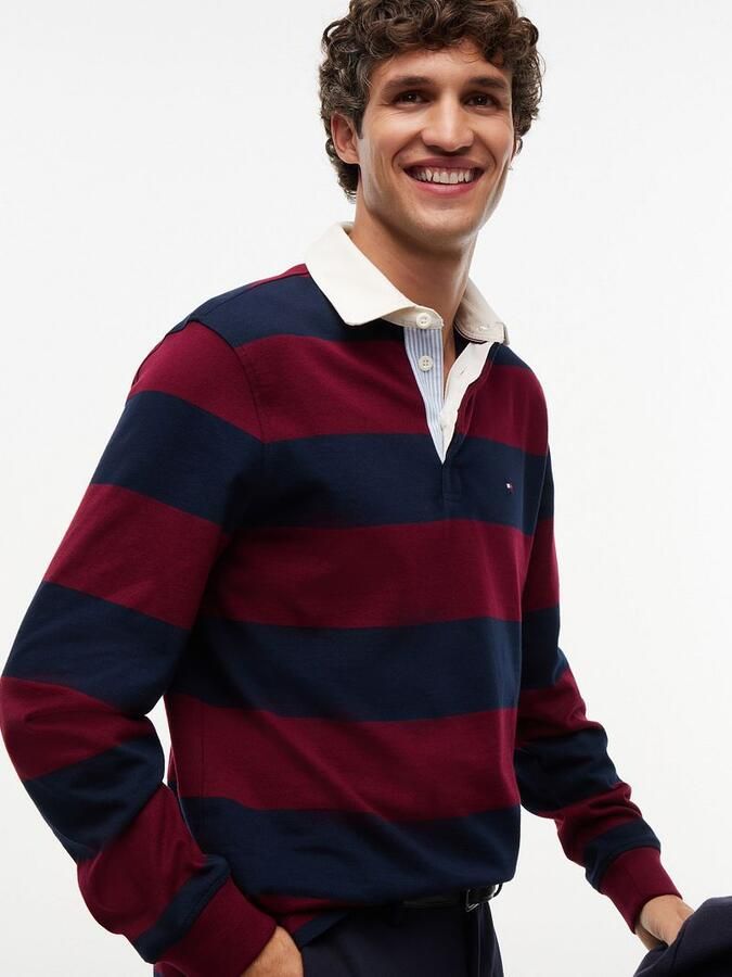 Tommy Hilfiger Rugby regular fit gestreepte sweater bordeaux donkerblauw - Foto 7