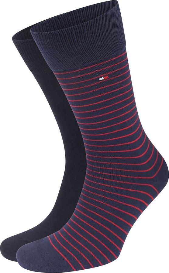Tommy Hilfiger gestreepte sokken donkerblauw rood (set van 2) - Foto 3