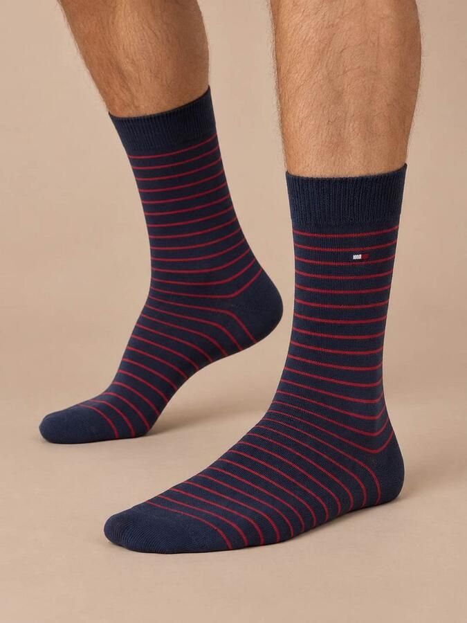 Tommy Hilfiger gestreepte sokken donkerblauw rood (set van 2) - Foto 3