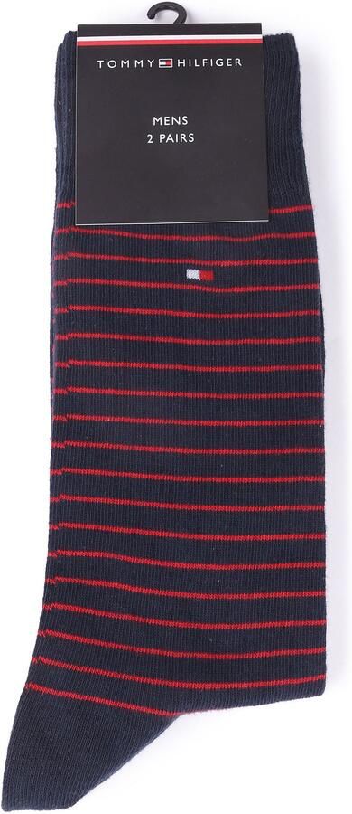 Tommy Hilfiger gestreepte sokken donkerblauw rood (set van 2) - Foto 7