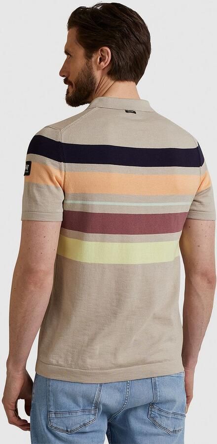 Vanguard gestreepte gebreide regular fit polo beige - Foto 4