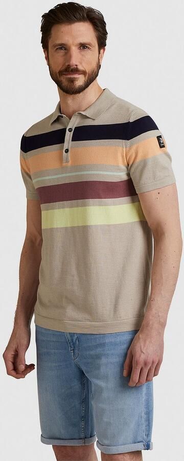 Vanguard gestreepte gebreide regular fit polo beige - Foto 6