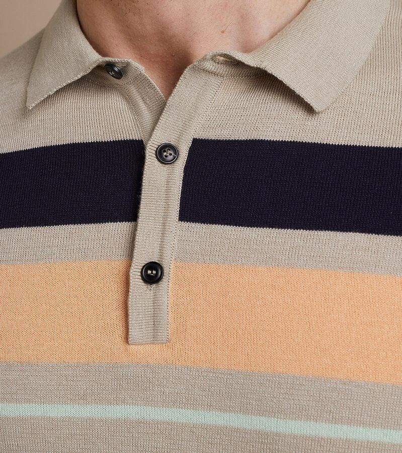 Vanguard gestreepte gebreide regular fit polo beige - Foto 3