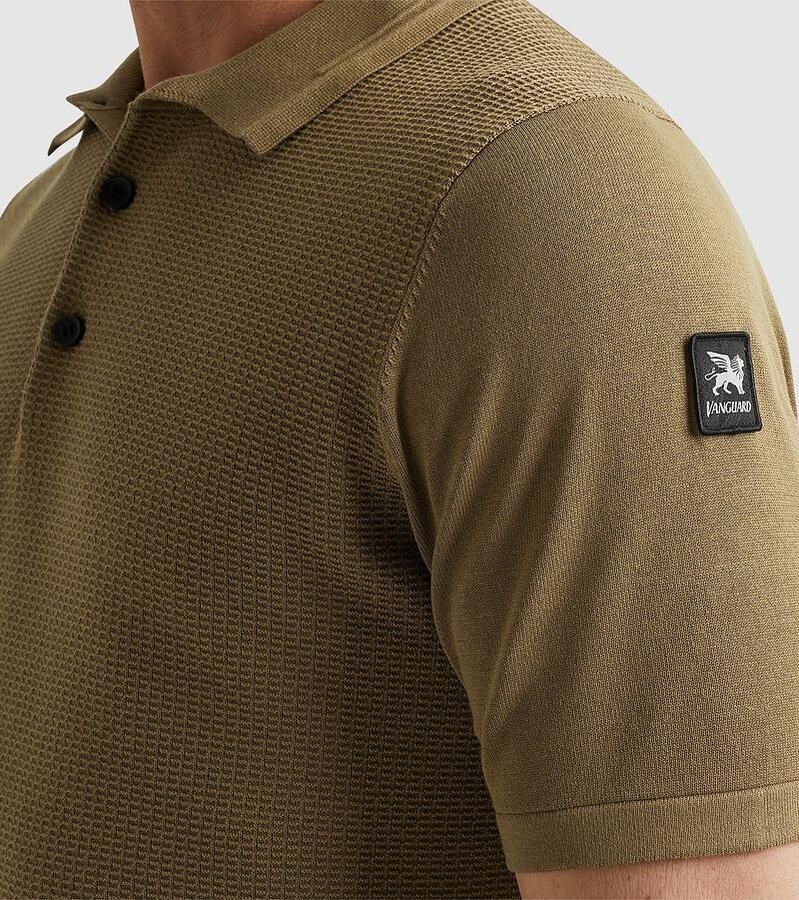 Vanguard gebreide regular fit polo met ingebreid patroon bruin - Foto 3