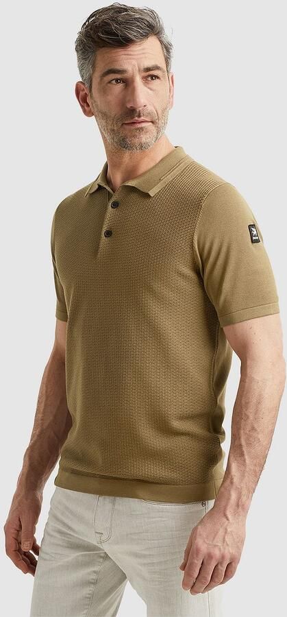 Vanguard gebreide regular fit polo met ingebreid patroon bruin - Foto 5