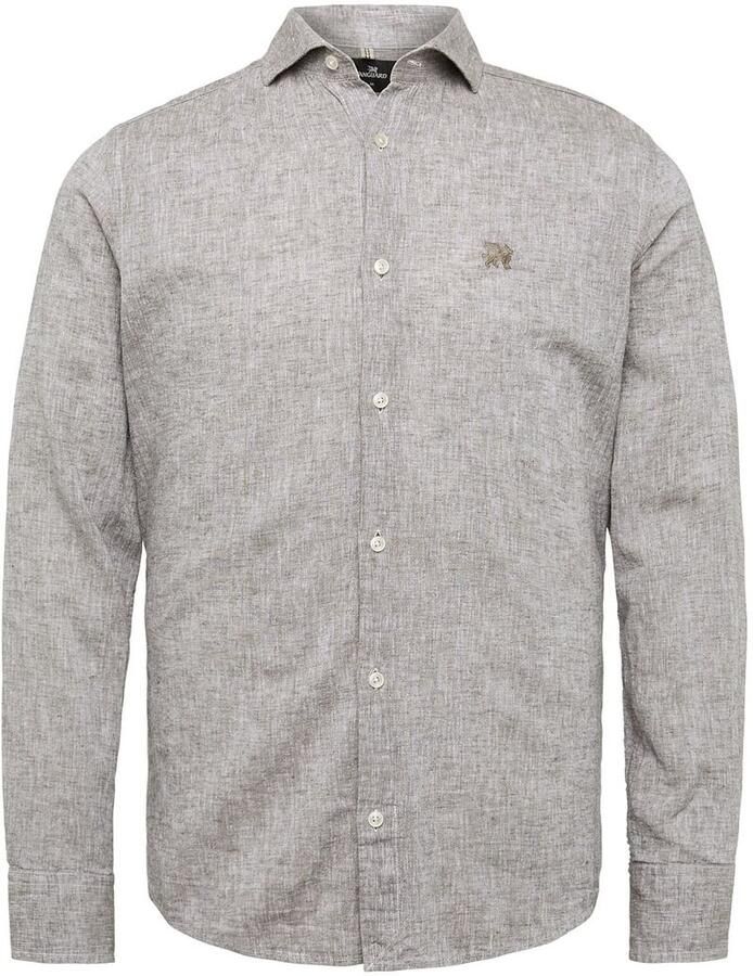 VANGUARD Heren Overhemden Long Sleeve Shirt Linen Cotton Blend 2 Tone Bruin - Foto 6