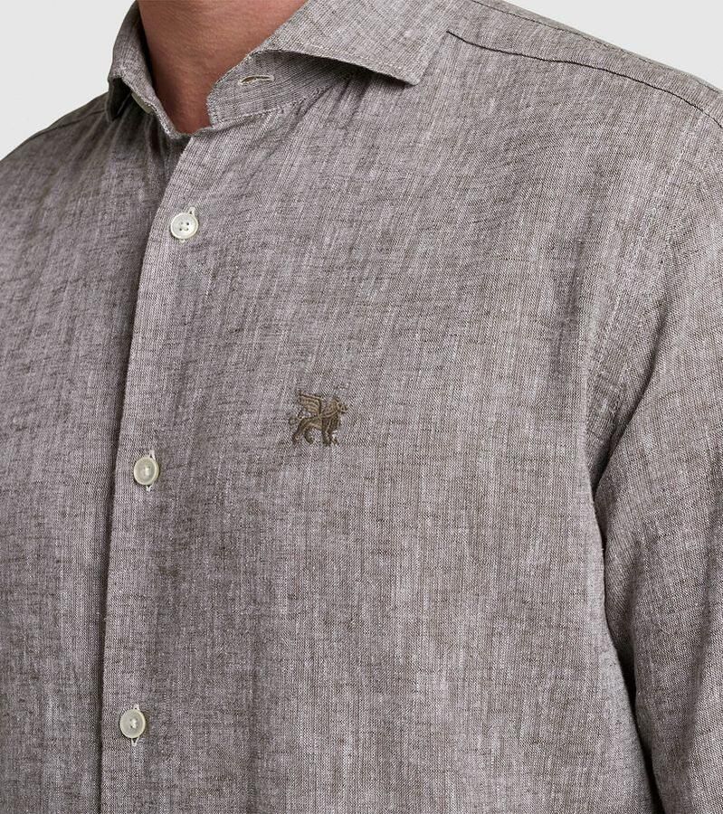 VANGUARD Heren Overhemden Long Sleeve Shirt Linen Cotton Blend 2 Tone Bruin - Foto 2