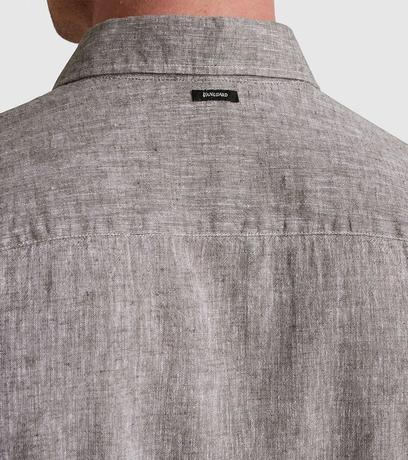 VANGUARD Heren Overhemden Long Sleeve Shirt Linen Cotton Blend 2 Tone Bruin - Foto 3