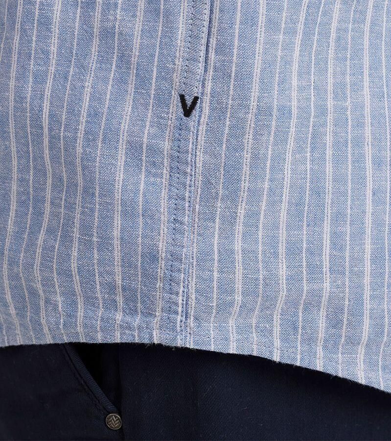 VANGUARD Heren Overhemden Long Sleeve Shirt Linen Cotton Blend Stripe Lichtblauw - Foto 3