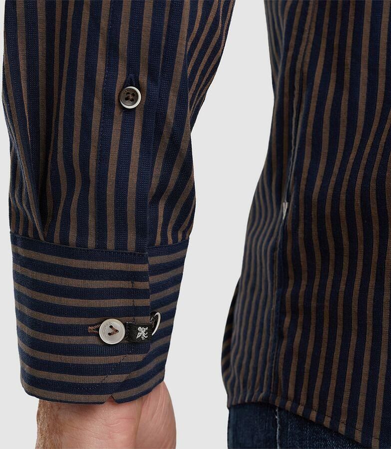 Vanguard Overhemd Lange Mouw Overhemd Strepen Navy Bruin - Foto 2