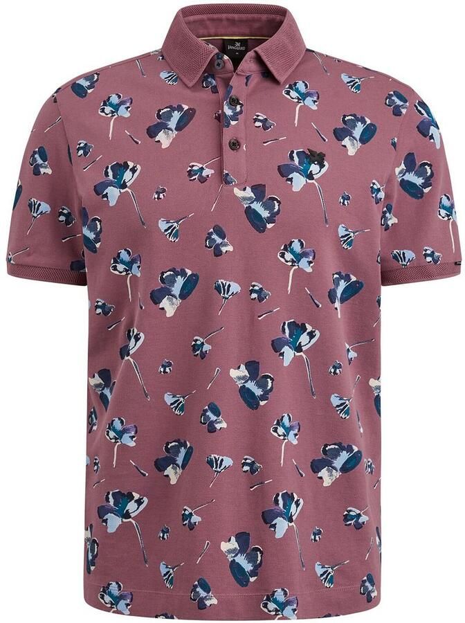 Vanguard Poloshirt Piqué Bloemen Donkerroze
