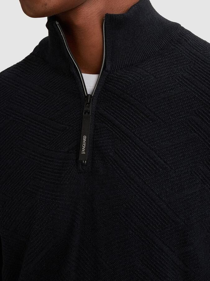 Vanguard katoenen regular fit gebreide trui donkerblauw - Foto 3