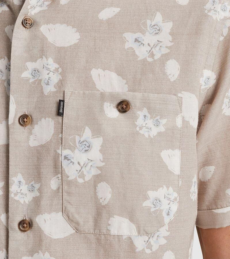 VANGUARD Heren Overhemden Short Sleeve Shirt Printed Tencel Cotton Linen Beige - Foto 5