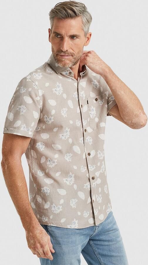 VANGUARD Heren Overhemden Short Sleeve Shirt Printed Tencel Cotton Linen Beige - Foto 8