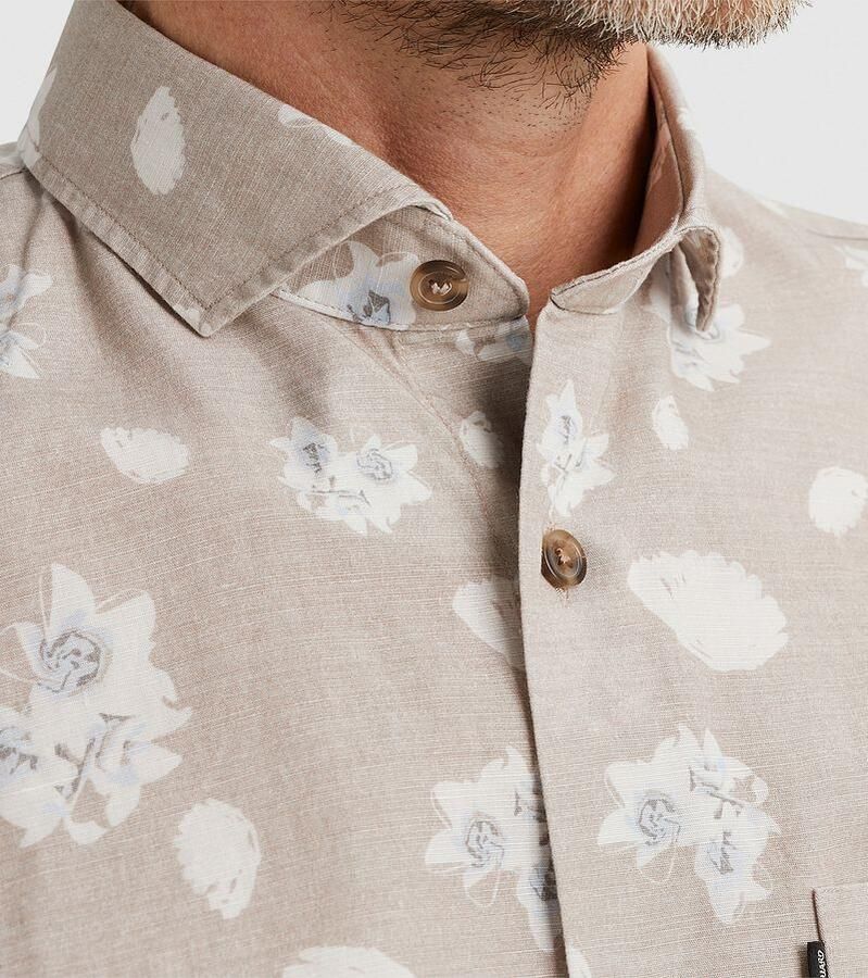 VANGUARD Heren Overhemden Short Sleeve Shirt Printed Tencel Cotton Linen Beige - Foto 7