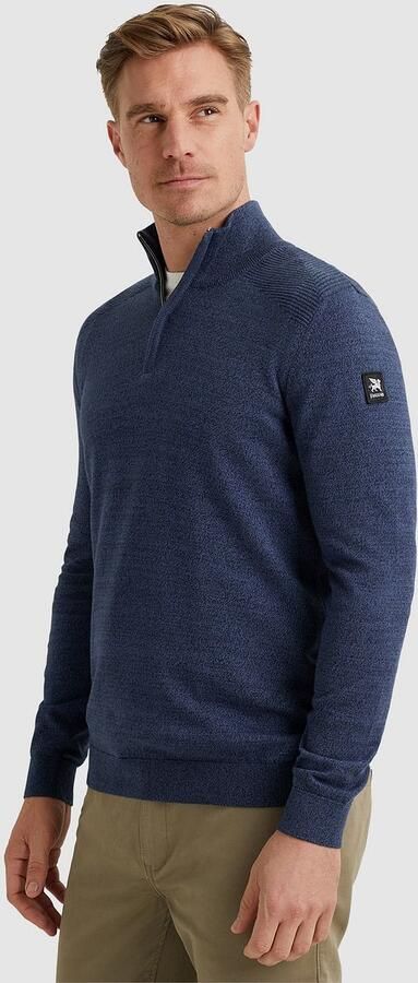 Vanguard Sweater Trui Half Zip Melange Donkerblauw