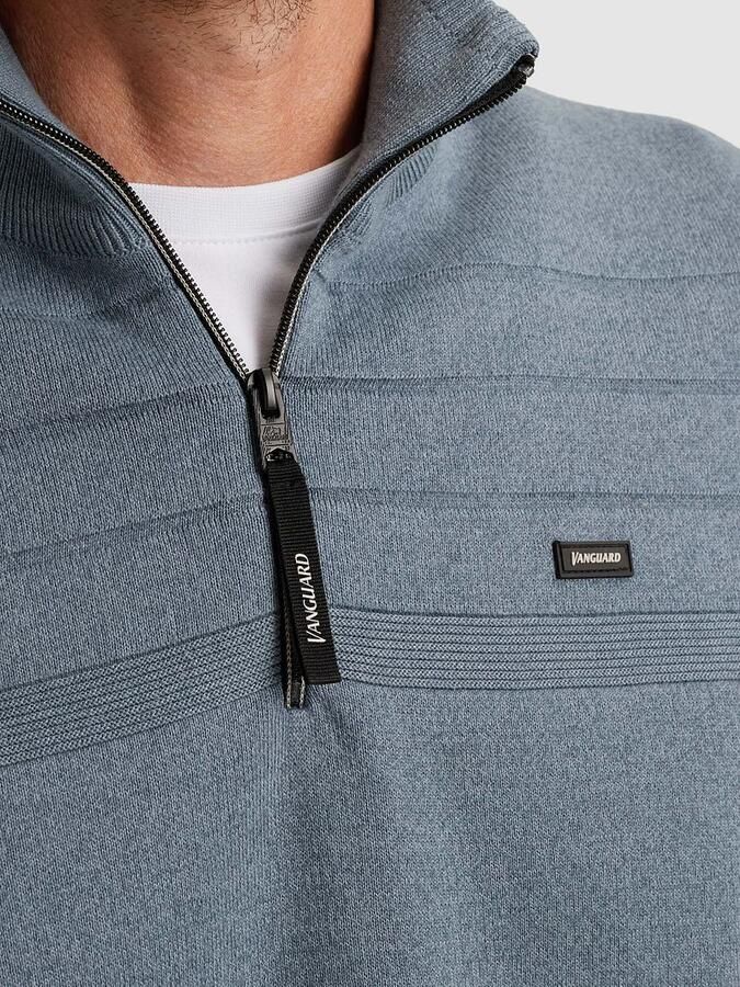 Vanguard Trui Half Zip Structuur Lichtblauw - Foto 2