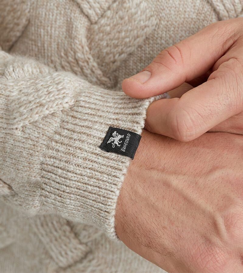 Vanguard Sweater Trui Half Zip Structuur Wolblend Ecru