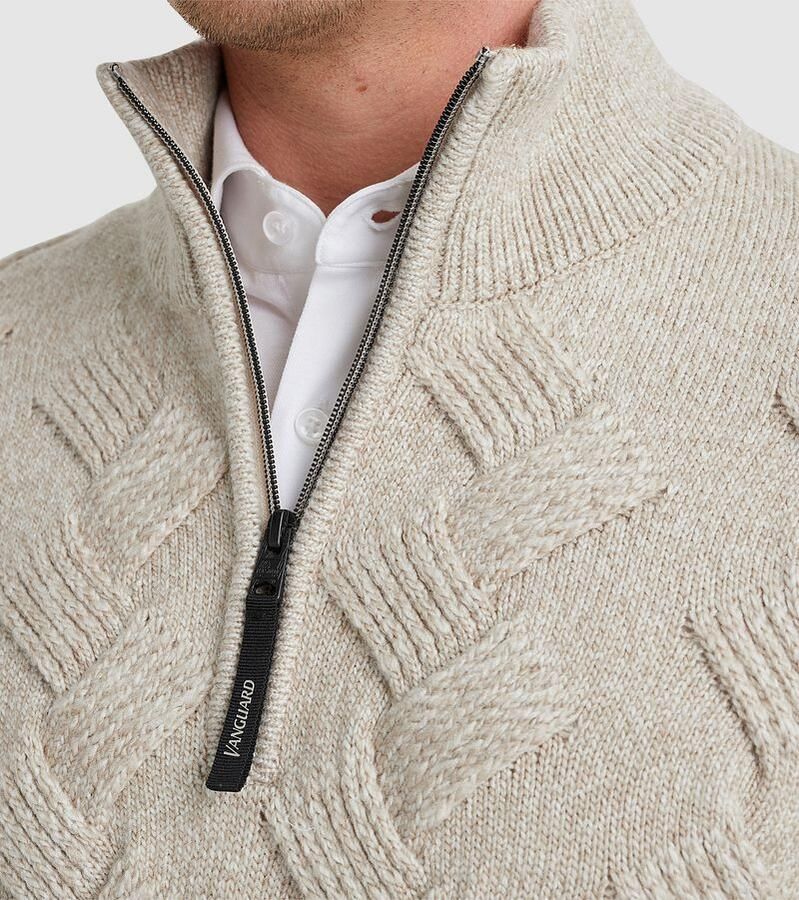 Vanguard Sweater Trui Half Zip Structuur Wolblend Ecru - Foto 2
